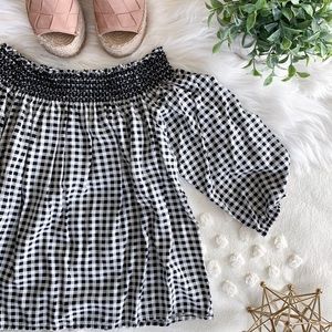 Gingham Off The Shoulder Blouse